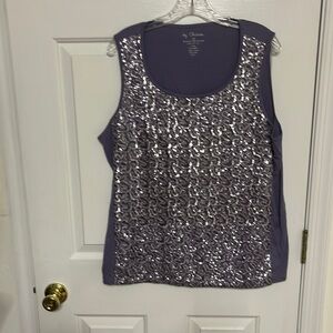 Chicos lavender, sequins blouse, tank top, scoopneck sleeveless size 3 XL NWOT